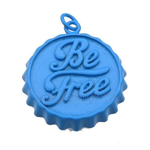 copper soda Bottle Cap pendant with blue fire Lacquered, Be Free