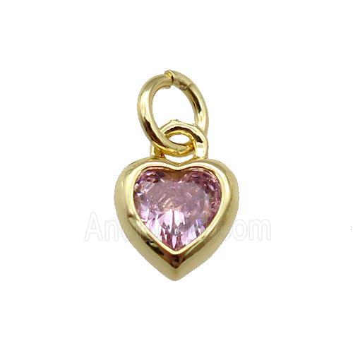 copper Heart pendant paved pink zircon, gold plated