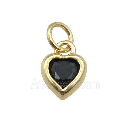 copper Heart pendant paved black zircon, gold plated