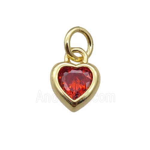 copper Heart pendant paved red zircon, gold plated