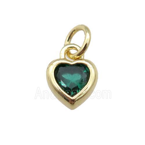 copper Heart pendant paved green zircon, gold plated