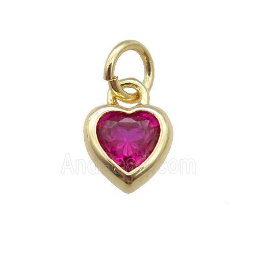 copper Heart pendant paved fuchsia zircon, gold plated