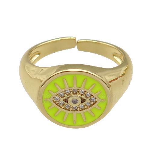 copper Rings with yellow enamel Evil Eye, gold plated