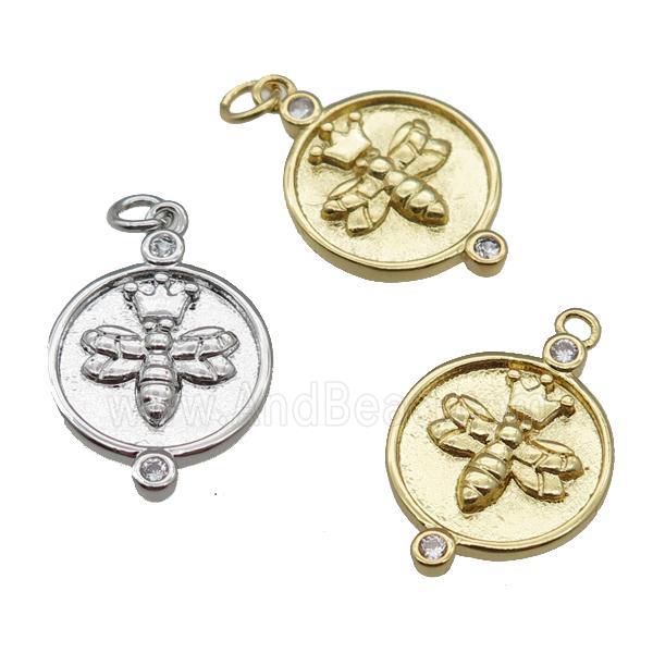 copper honeybee charm pendant, circle, mixed
