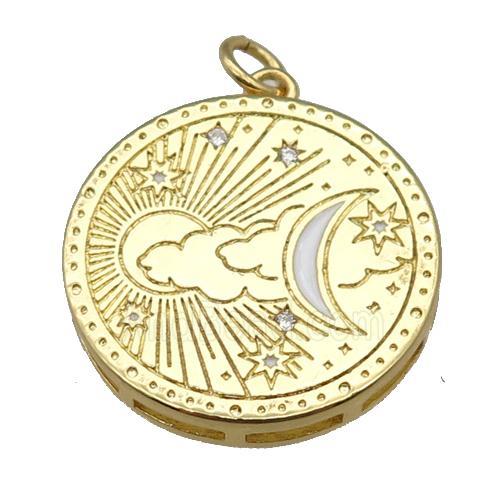 copper circle pendant, sun moon, gold plated
