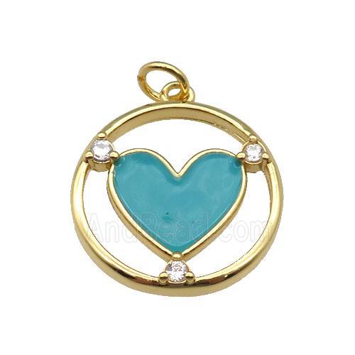 copper Heart pendant with teal enamel, gold plated