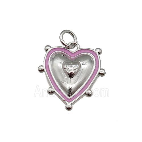 copper Heart pendant with pink enamel, platinum plated