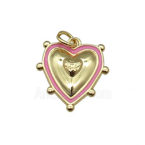 copper Heart pendant with pink enamel, gold plated
