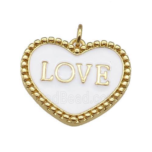 copper Heart pendant with white enamel, LOVE, gold plated