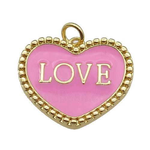 copper Heart pendant with pink enamel, LOVE, gold plated