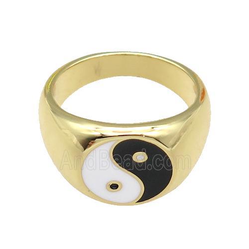 copper Ring with enamel Taichi, gold plated