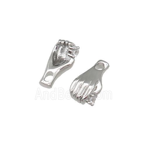 copper Hand charm pendant paved zircon, platinum plated