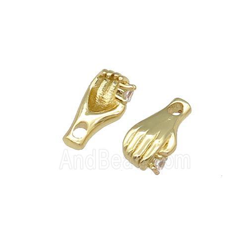 copper Hand charm pendant paved zircon, gold plated