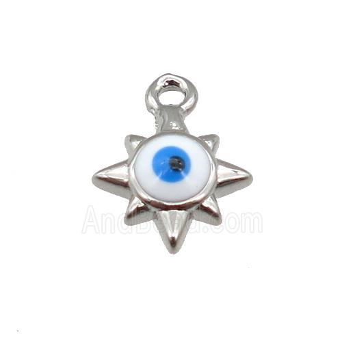 copper Evil Eye pendant with white enamel, platinum plated