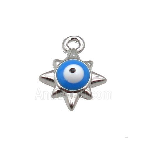 copper Evil Eye pendant with blue enamel, platinum plated