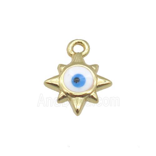 copper Evil Eye pendant with white enamel, gold plated