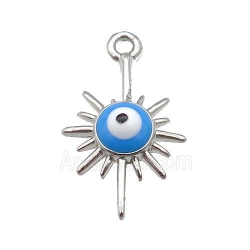 copper Evil Eye pendant with blue enamel, platinum plated