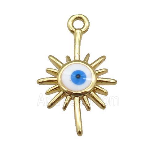 copper Evil Eye pendant with white enamel, gold plated