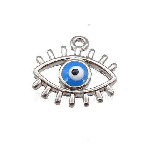 copper Evil Eye pendant with blue enamel, platinum plated