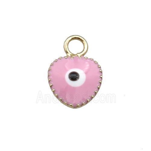 copper Evil Eye pendant with pink enamel, gold plated