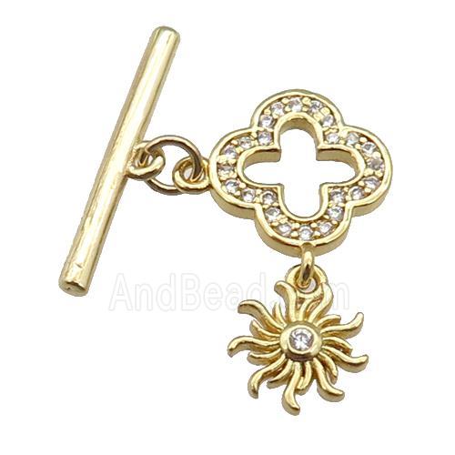copper Toggle Clasp paved zircon, clover, gold plated