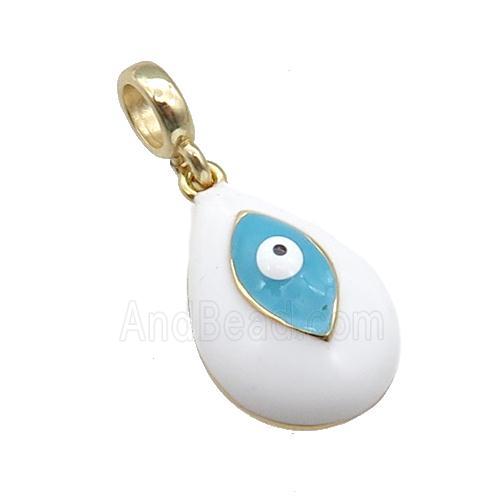 copper Evil Eye pendant with white enamel, large hole, gold plated