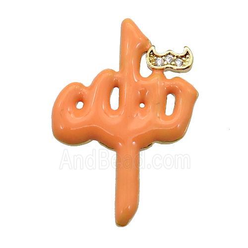 copper Charm pendant with orange enamel, gold plated