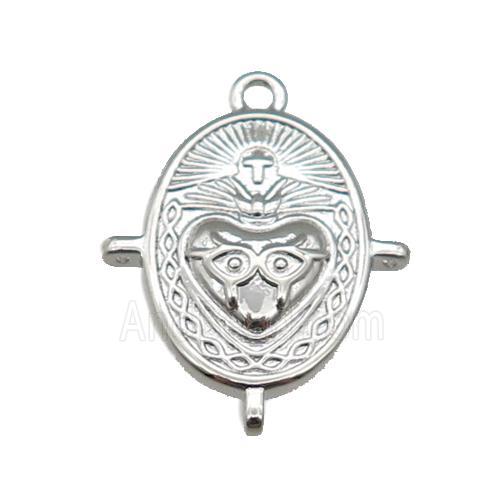 copper oval pendant, cross, platinum plated