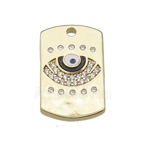 copper rectangle paved zircon with black enamel eye, gold plated