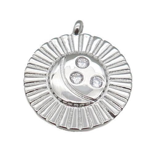 copper moon pendant paved zircon, platinum plated