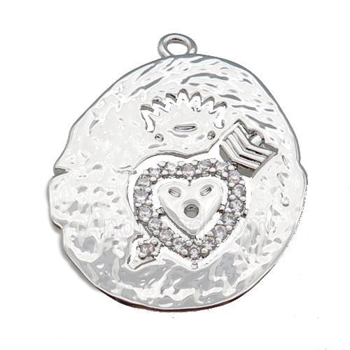 copper cupid heart pendant paved zircon, platinum plated