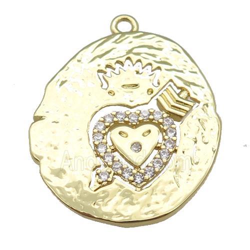 copper cupid heart pendant paved zircon, gold plated