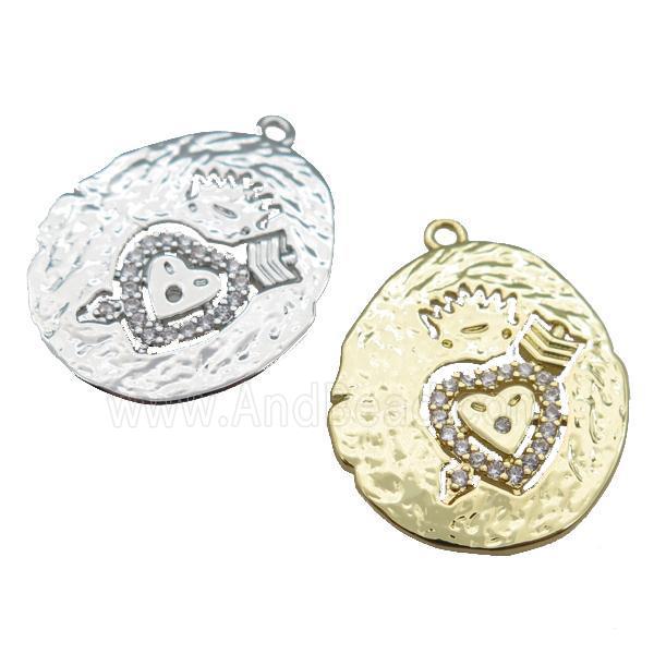 copper cupid heart pendant paved zircon, mixed