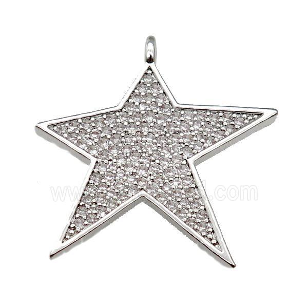 copper Star pendant paved zircon, platinum plated