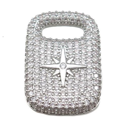 copper Rectangle paved zircon, star, platinum plated
