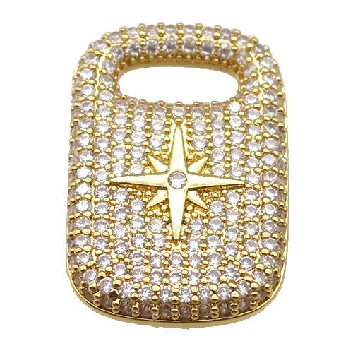 copper Rectangle paved zircon, star, gold plated