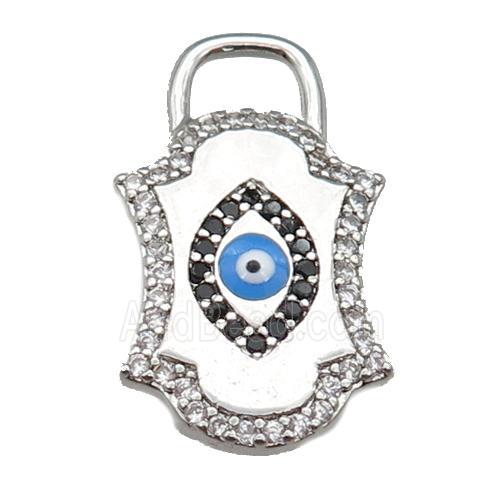 copper Eye pendant paved zircon with blue enamel, platinum plated