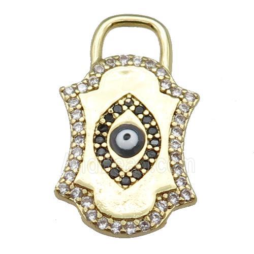 copper Eye pendant paved zircon with black enamel, gold plated