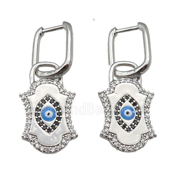 copper Latchback Earring with enamel paved zircon, platinum plated