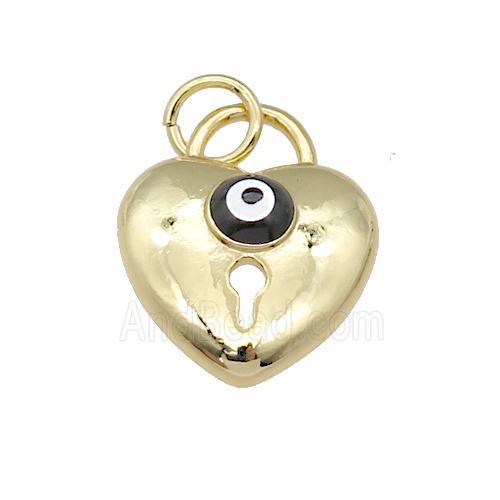 copper Heart pendant with black enamel Evil Eye, gold plated