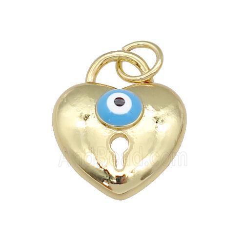 copper Heart pendant with blue enamel Evil Eye, gold plated
