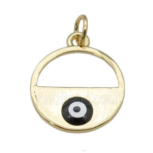 copper circle with black enamel Evil Eye, gold plated