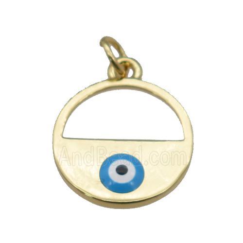 copper circle with blue enamel Evil Eye, gold plated