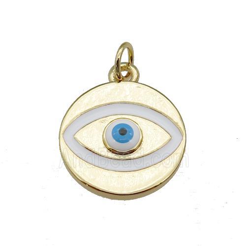 copper Evil Eye pendant with white enamel, gold plated