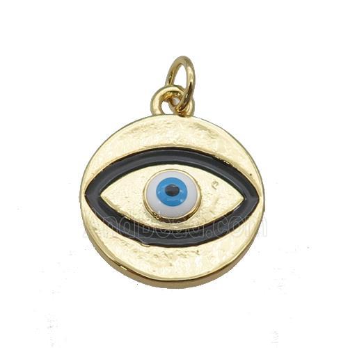 copper Evil Eye pendant with black enamel, gold plated