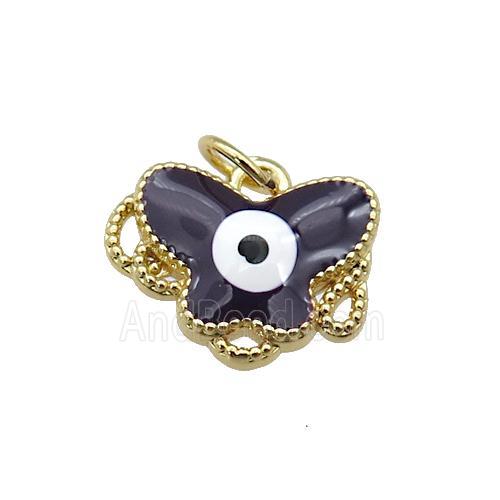copper Butterfly pendant with darkpurple enamel, evil eye, gold plated