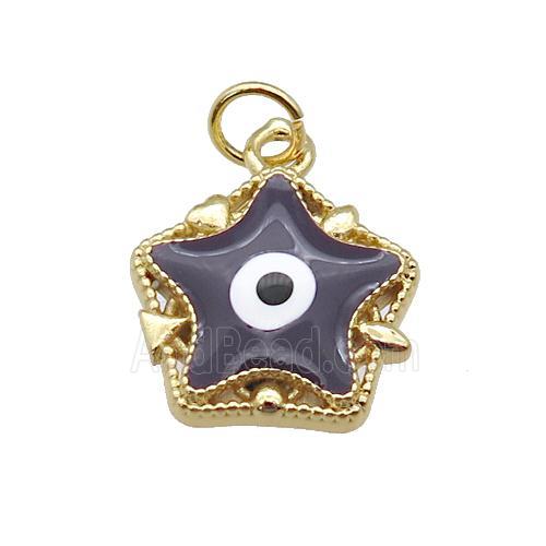 copper Star pendant with darkpurple enamel, evil eye, gold plated