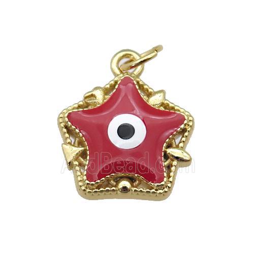 copper Star pendant with red enamel, evil eye, gold plated