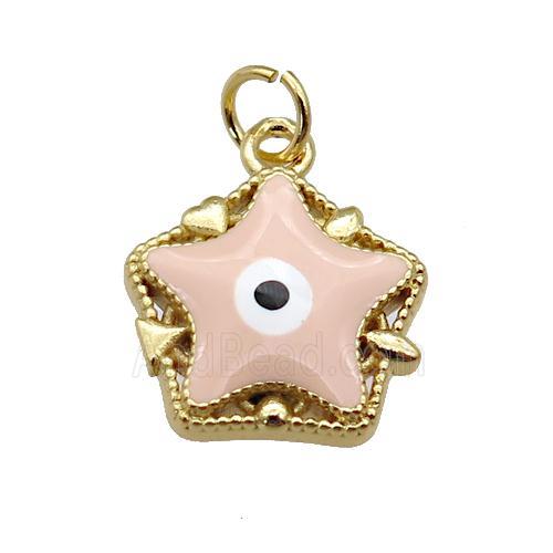 copper Star pendant with peach enamel, evil eye, gold plated