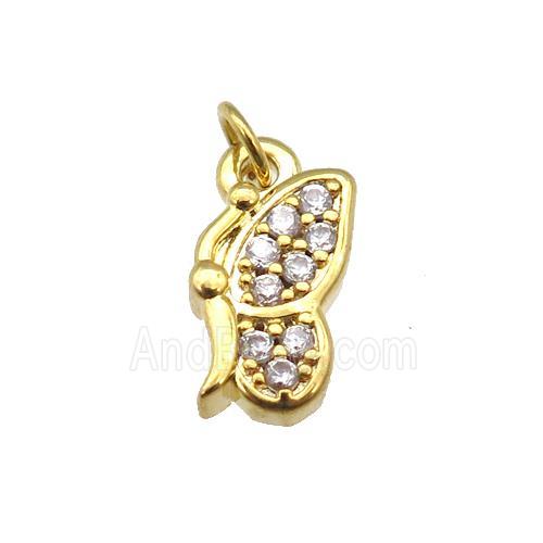 copper butterfly pendant paved zircon, gold plated